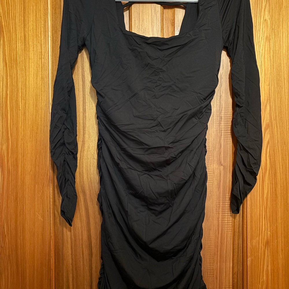 Black Long Sleeve Ruched Women's Dress